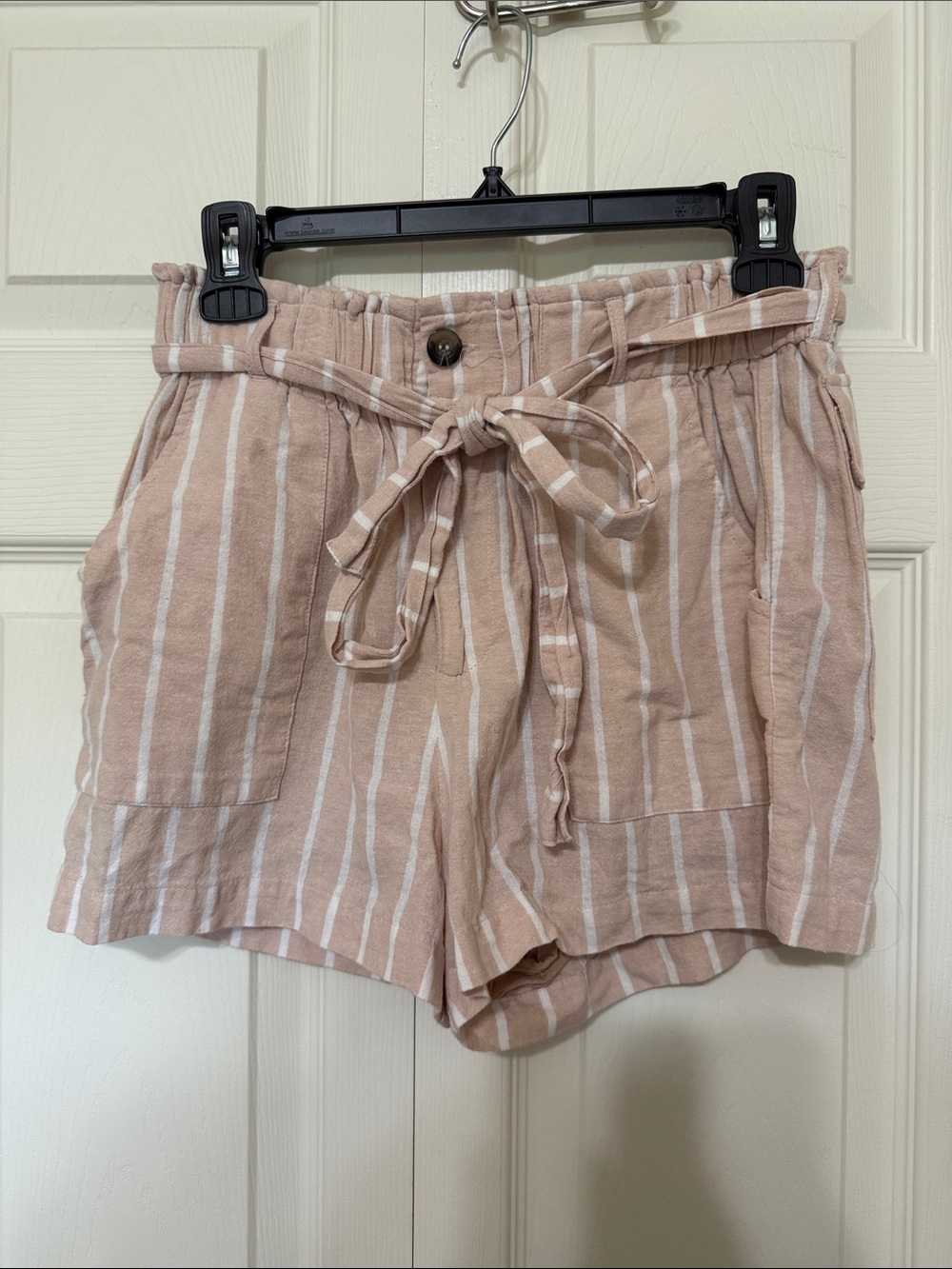 High-Waist Striped Paperbag Shorts in Blush